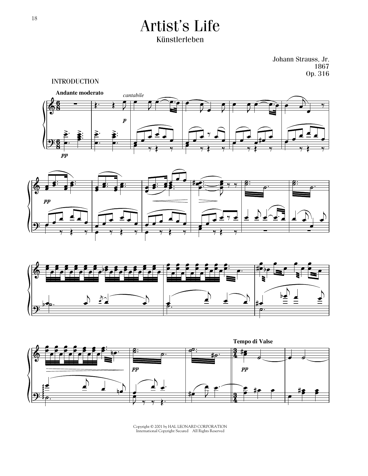 Product picture to: Artist's Life, Op. 316