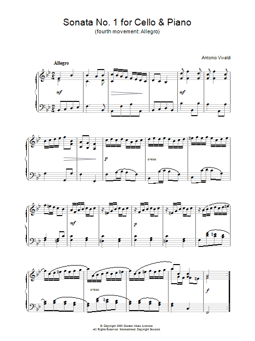 Produktbild zu: Sonata No. 1 for Cello & Piano (4th Movement: Allegro) (arranged for Piano)