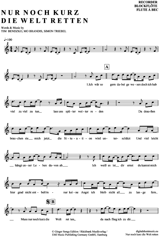 gallery: Nur noch kurz die Welt retten , Bendzko, Tim, (Blockflöte)