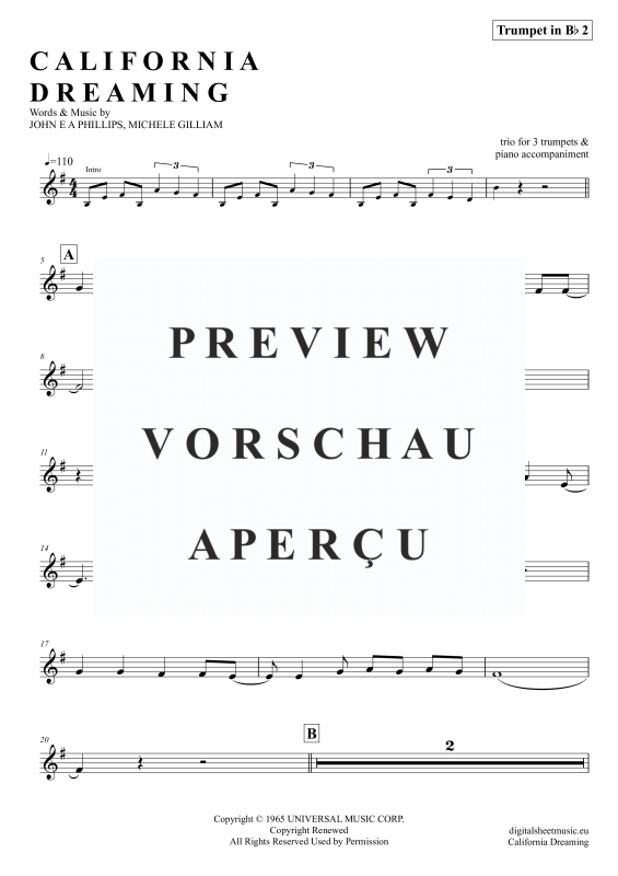 gallery: California Dreamin, Mamas & Papas, (Trompeten Trio + Klavier)