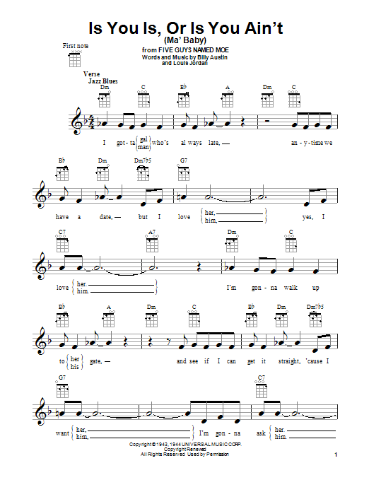 Product gallery: Page 1 of 1 Is You Is, Or Is You Ain't (Ma' Baby), Louis Jordan