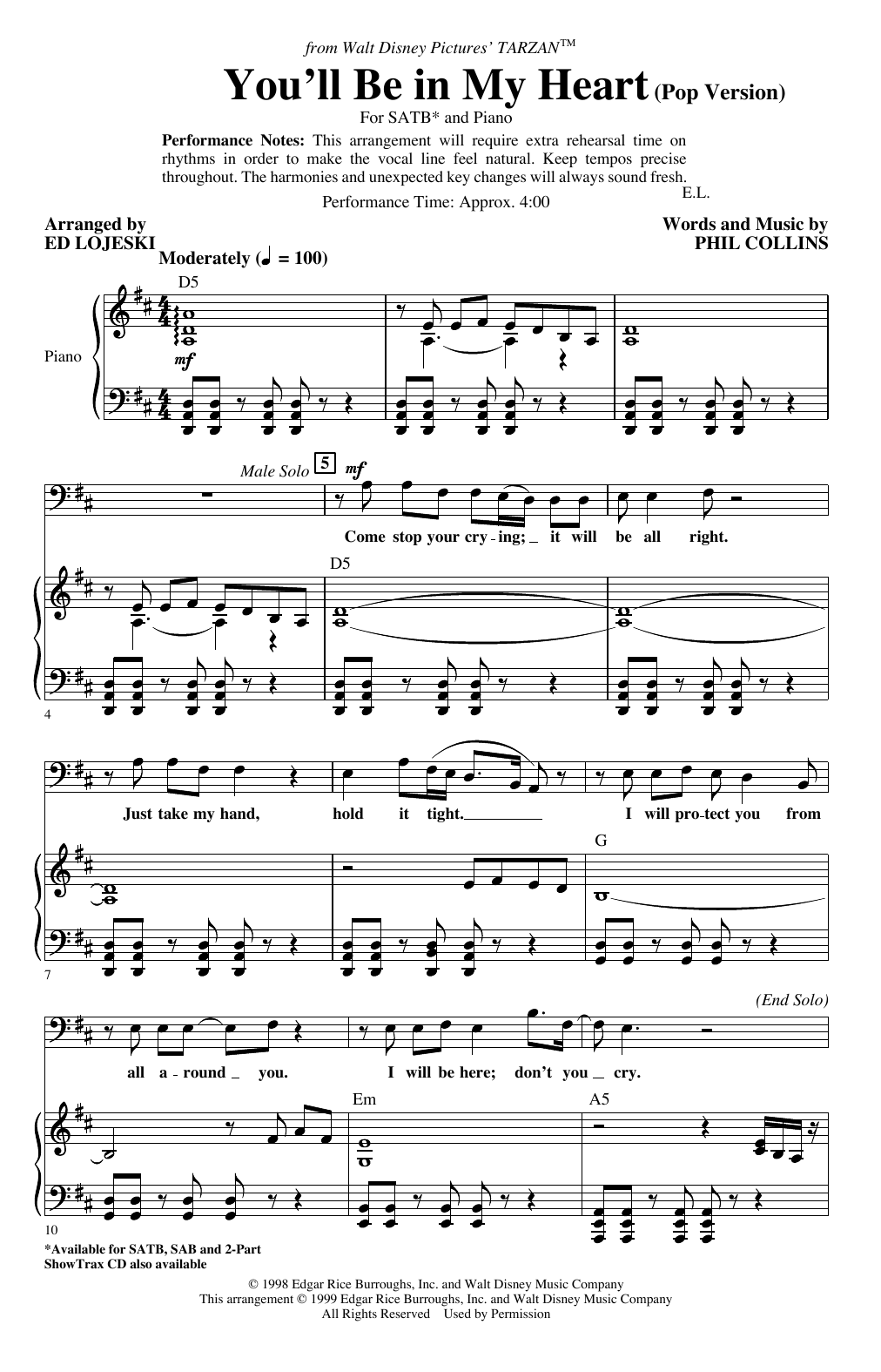 Produktbild zu: You'll Be In My Heart (Pop Version) (from Tarzan) (arr. Ed Lojeski)