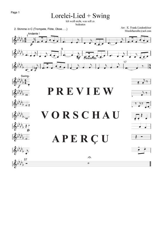 Produktgalerie: Seite 10 von 21 Lorelei-Lied + Swing , , (Blechbläser Quintett - Flexible Besetzung + Schlagzeug)