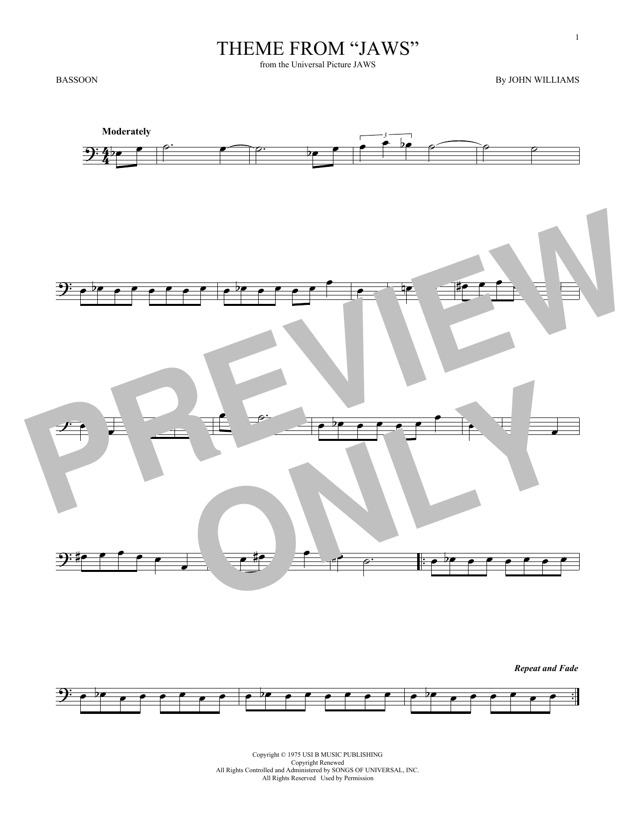 Produktgalerie: Seite 1 von 1 Theme from Jaws, John Williams, Fagott