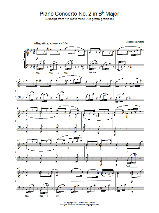 Product gallery: Page 1 of 1 Piano Concerto No. 2 in Bb Major (Excerpt from 4th movement: Allegretto grazioso), Johannes Brahms
