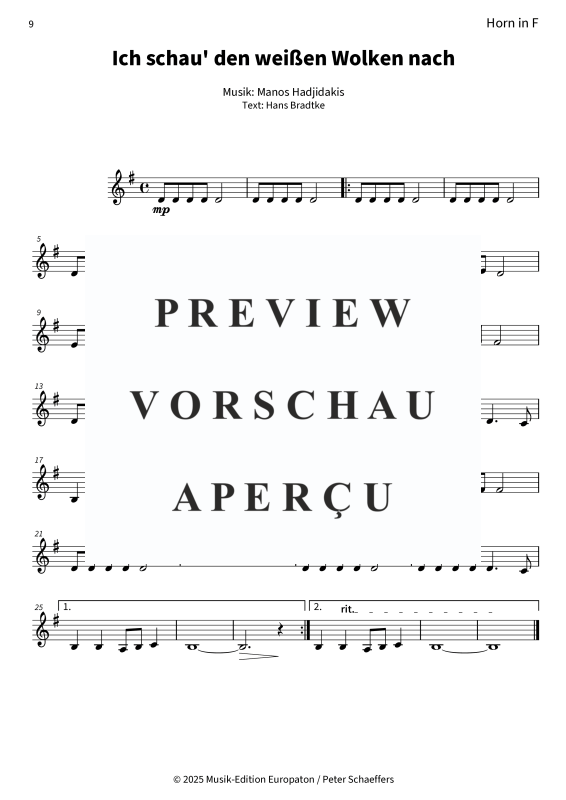 Produktgalerie: Seite 11 von 11 Ich schau´ den weißen Wolken nach, Nana Mouskouri, (Blechbläserquintett)