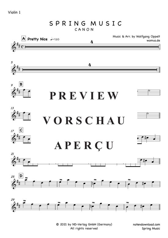 Produktgalerie: Seite 7 von 19 Spring Music (Canon) , ,  (Streicher Quintett/Ensemble + Piano/Cembalo opt.)