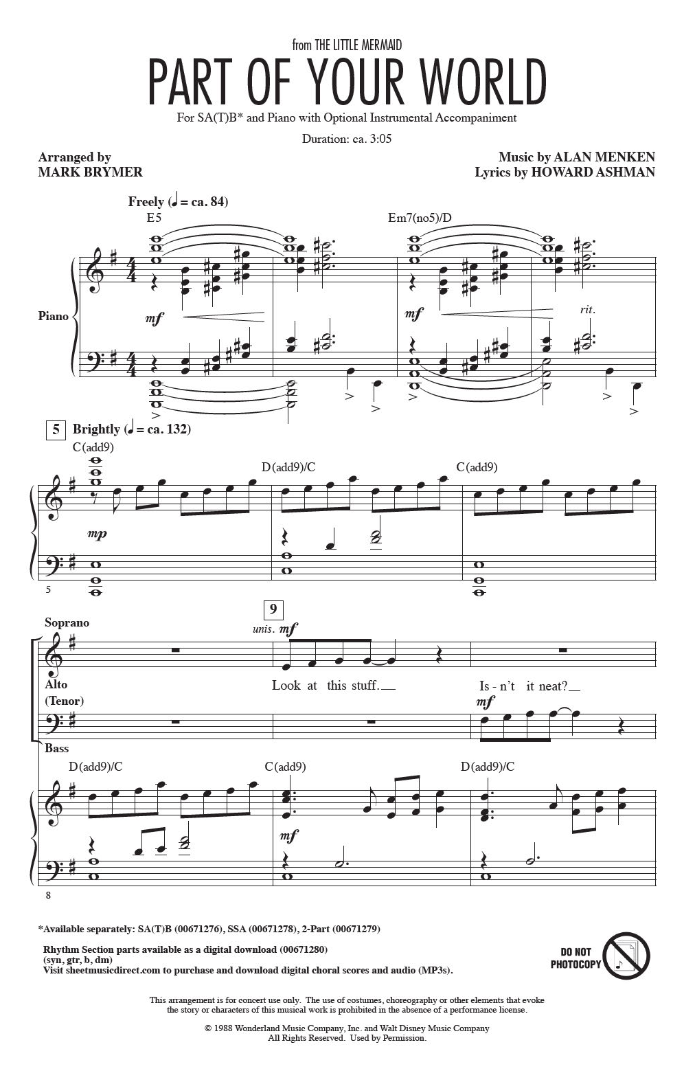 Produktbild zu: Part Of Your World (from The Little Mermaid) (arr. Mark Brymer)