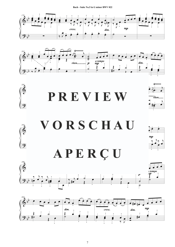 Produktgalerie: Seite 8 von 11 Suite No.5 in G-Moll BWV 822 - Complete Piano Version, , Klavier Solo