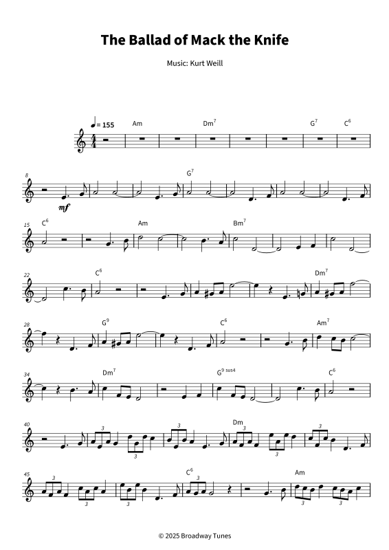Product gallery: Page 1 of 6 The Ballad of Mack the Knife, , (Clarinet in Bb solo and chords - Leadsheet)