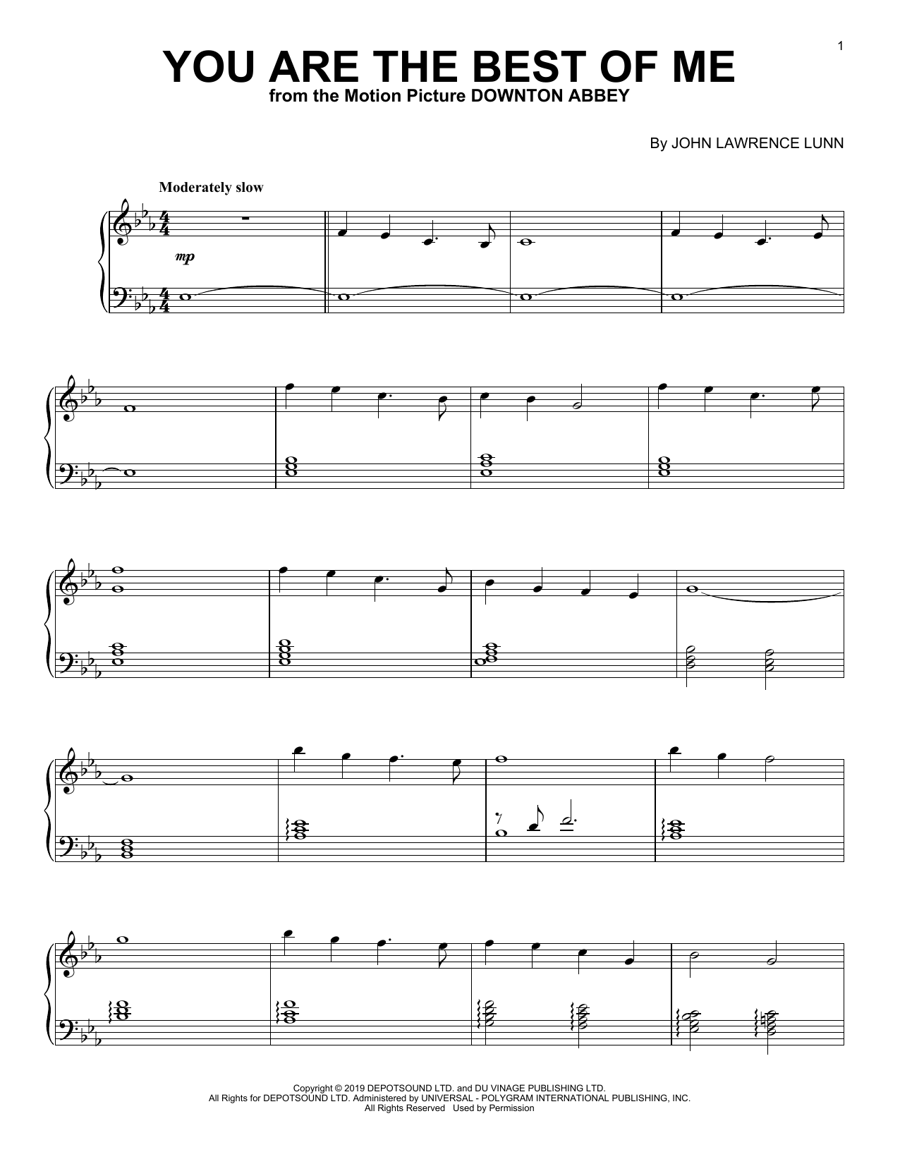 Product gallery: Page 1 of 1 You Are The Best Of Me (from the Motion Picture Downton Abbey), John Lunn