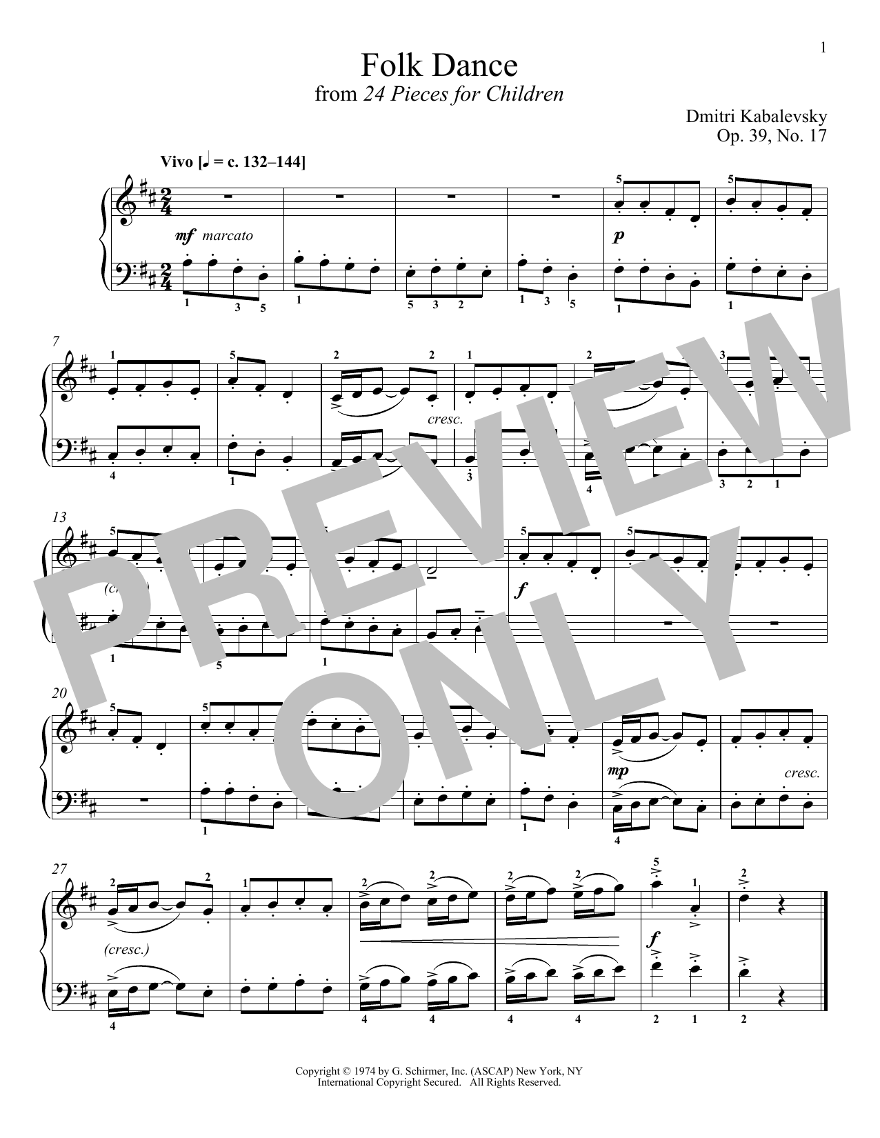 Product gallery: Page 1 of 1 Folk Dance, Op. 39, No. 17, Dmitri Kabalevsky