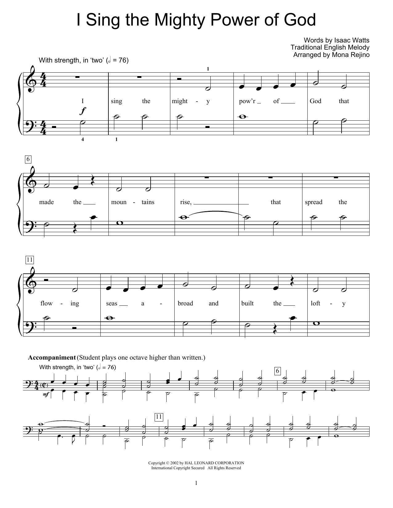 Product picture to: I Sing The Mighty Power Of God (arr. Mona Rejino)
