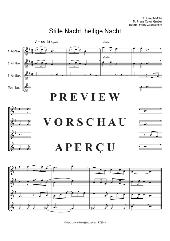 Product gallery: Page 2 of 6 Stille Nacht, heilige Nacht , , (Saxophone Quartet AAAT)