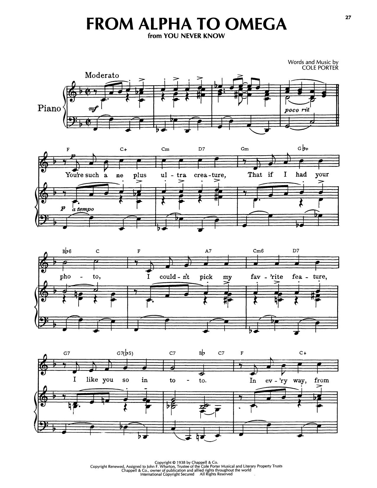 Produktgalerie: Seite 1 von 1 From Alpha To Omega (from At Long Last Love), Cole Porter, Gesang, Gitarre, Klavier
