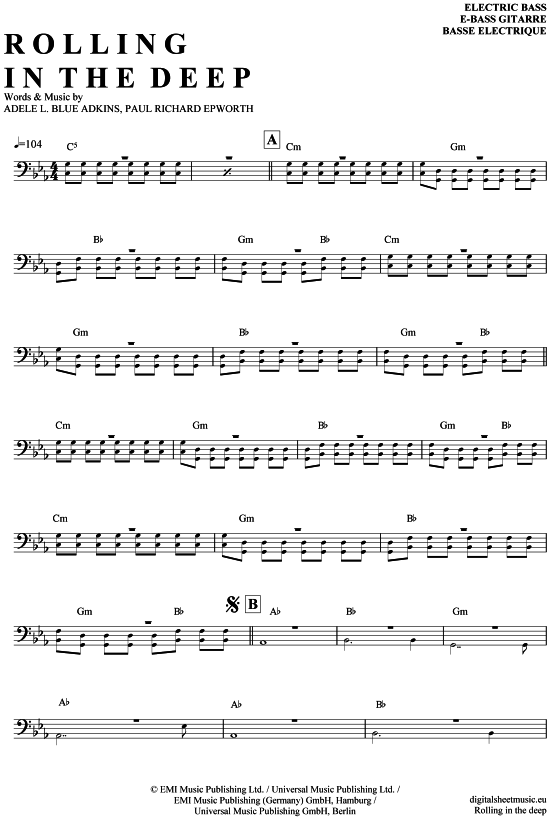 gallery: Rolling in the deep , Adele, (E-Bass)