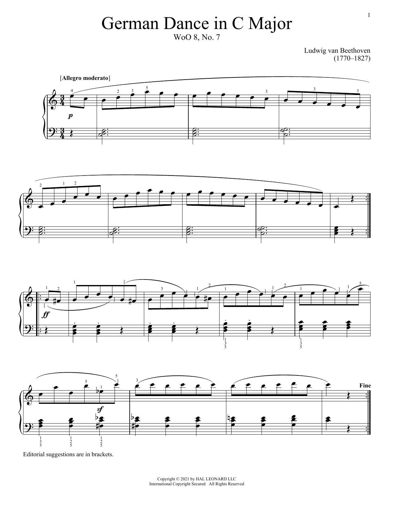 Product picture to: German Dance In C Major, WoO 8, No. 7