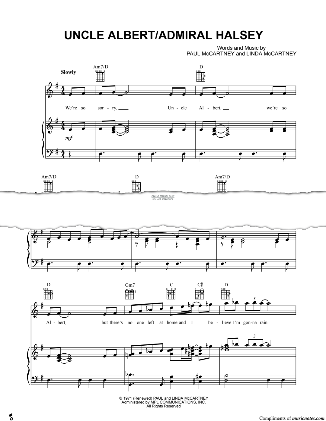 Produktgalerie: Seite 1 von 1 Uncle Albert / Admiral Halsey, Paul McCartney, Gesang, Gitarre, Klavier