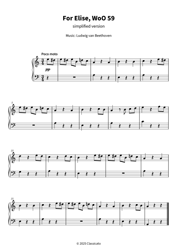 Produktgalerie: Seite 1 von 5 For Elise, WoO 59 - simplified version, , Klavier Solo