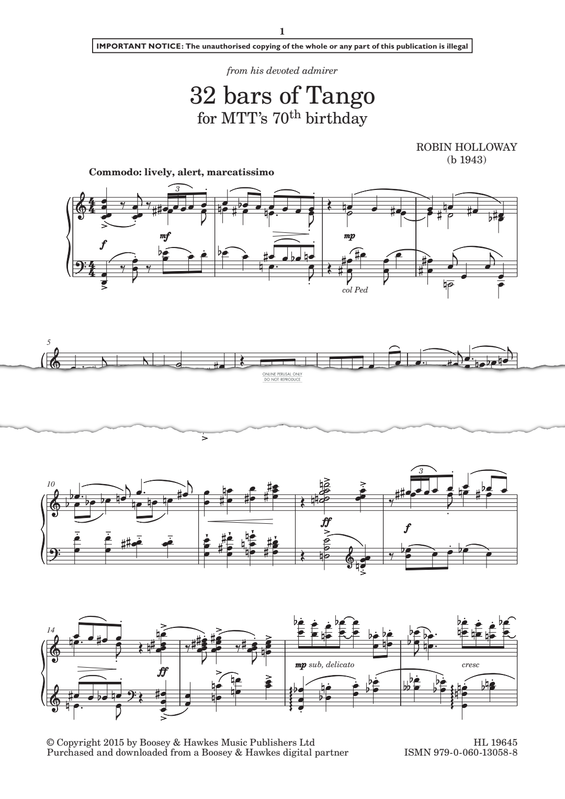 Produktgalerie: Seite 1 von 1 32 bars of Tango (for MTT’s 70th birthday), Robin Holloway, Klavier