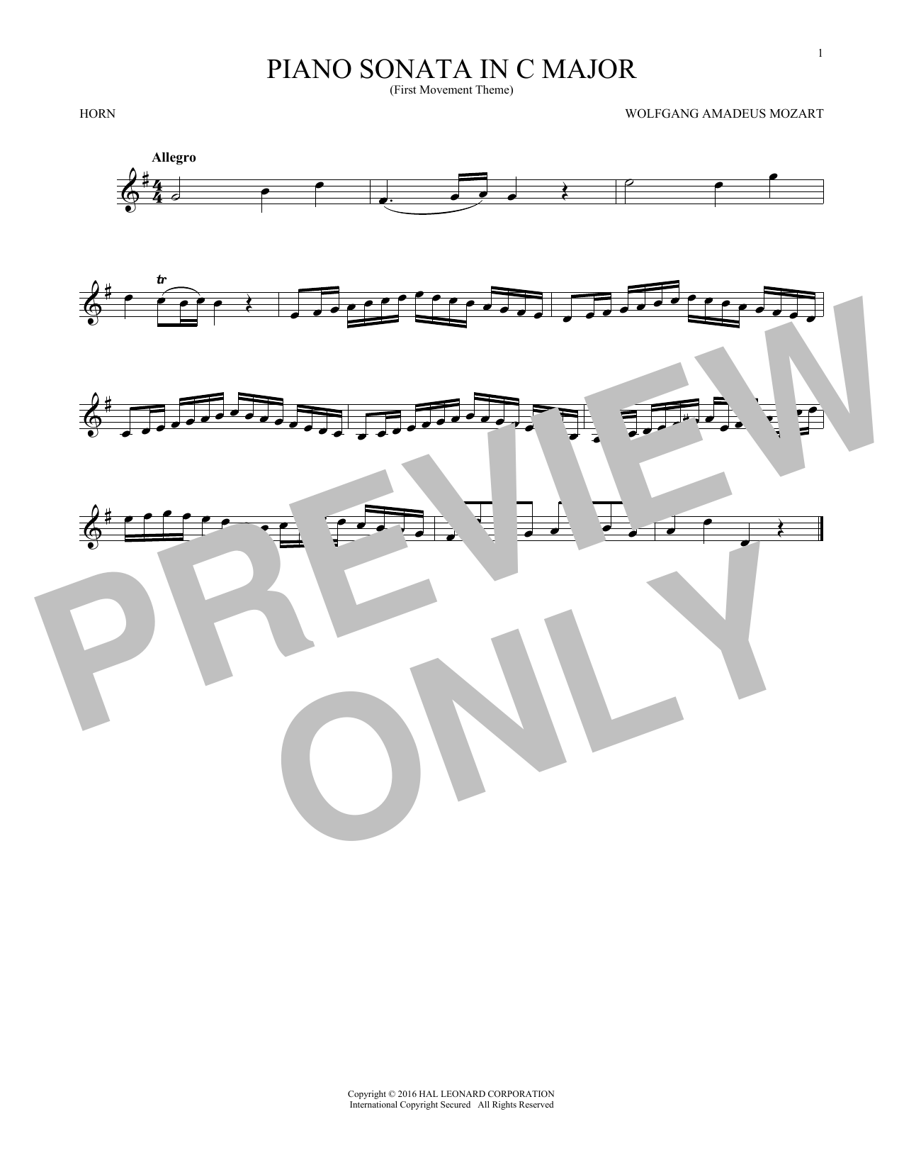 Produktgalerie: Seite 1 von 1 Piano Sonata In C Major, Wolfgang Amadeus Mozart, Horn