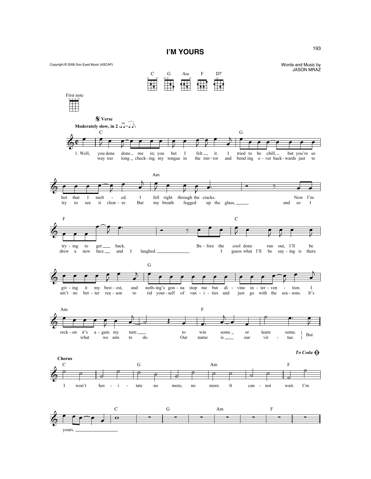 Produktbild zu:  I'm Yours - Jason Mraz