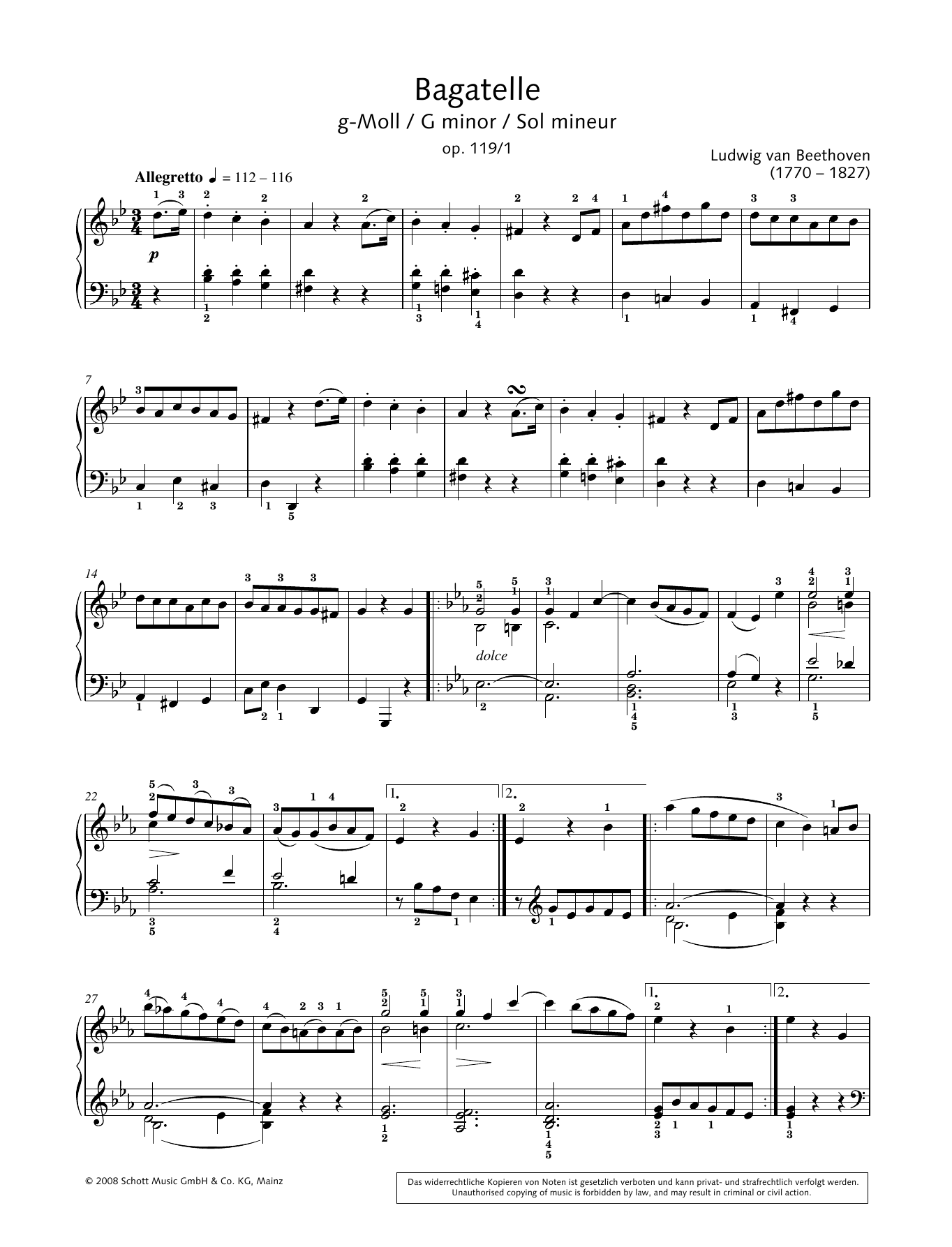 Product gallery: Page 1 of 1 Bagatelle in G minor, Ludwig van Beethoven
