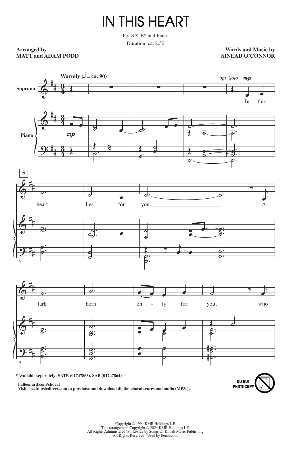 Produktbild zu: In This Heart (arr. Matt and Adam Podd)