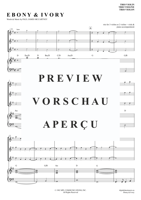 Produktgalerie: Seite 2 von 11 Ebony And Ivory, McCartney, Paul/Wonder, Stevie, (Violinen Trio + Klavier)