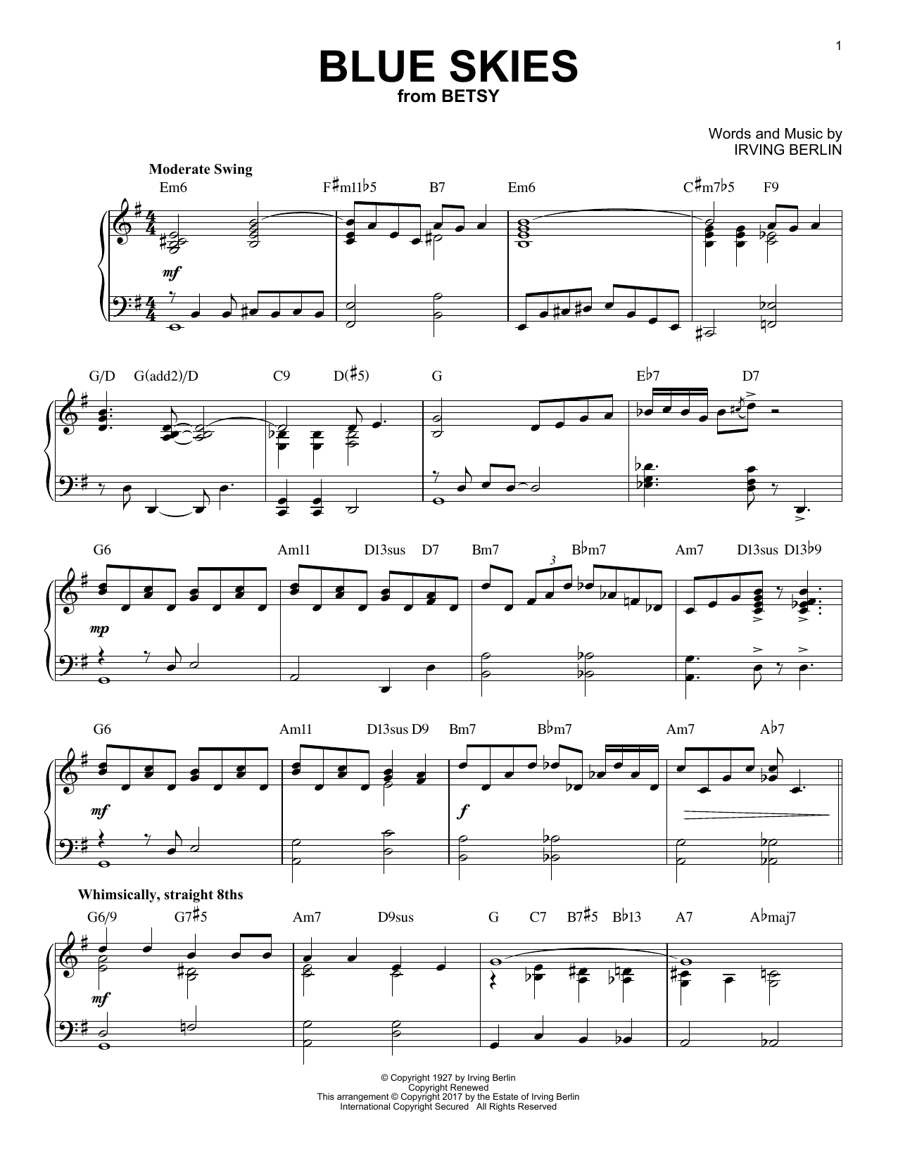 Product gallery: Page 1 of 1 Blue Skies [Jazz version], Irving Berlin