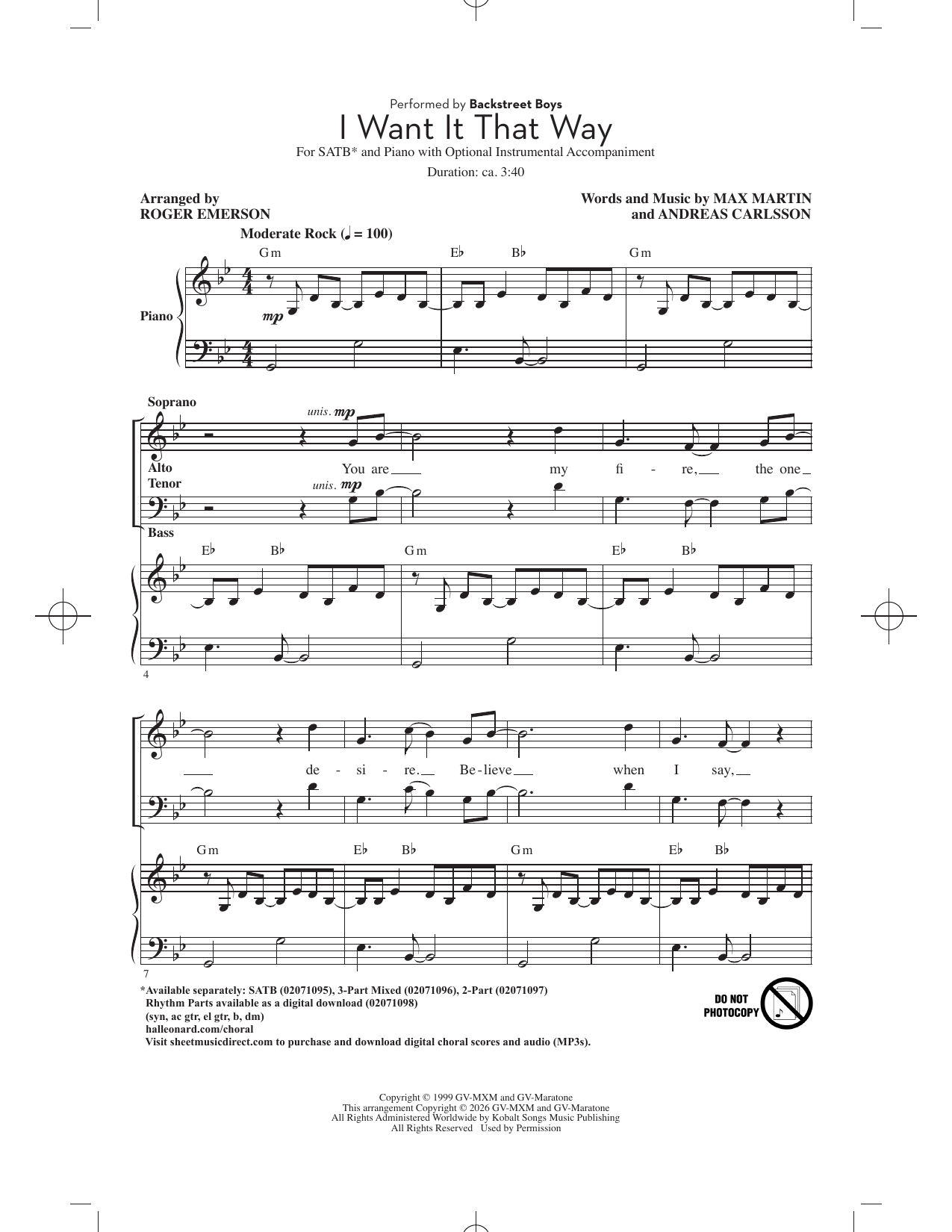Produktgalerie: Seite 1 von 1 I Want It That Way (arr. Roger Emerson), Backstreet Boys, Chor