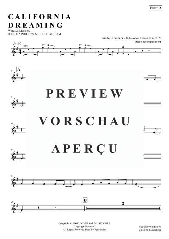 gallery: California Dreamin, Mamas & Papas, (Flöten Trio + Klavier)