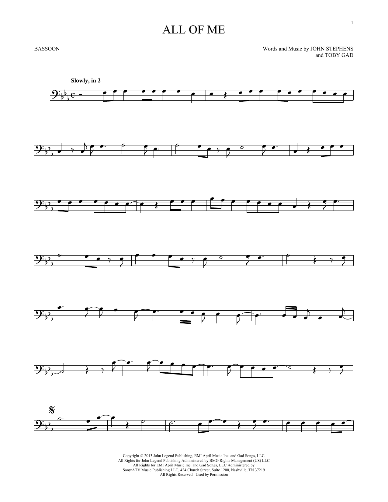 Produktgalerie: Seite 1 von 1 All Of Me, John Legend, Fagott