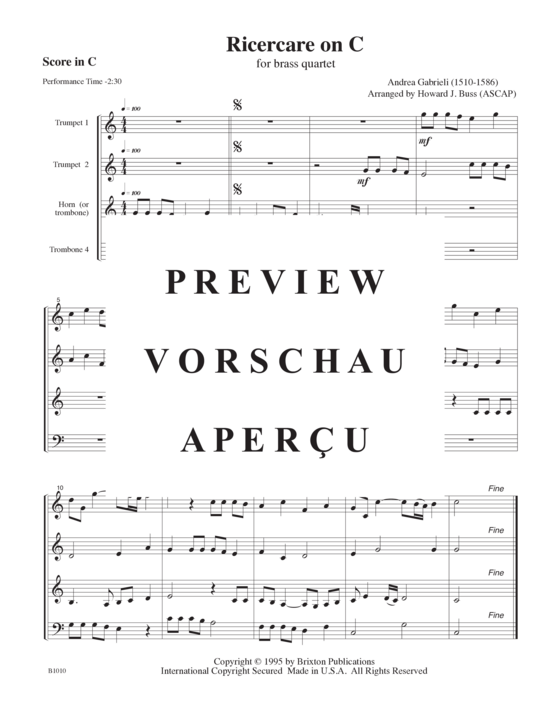 Produktgalerie: Seite 4 von 12 Ricercare on C , , (Blechbläserquartett T T H/P P)