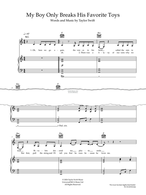 Produktgalerie: Seite 1 von 1 My Boy Only Breaks His Favorite Toys, Taylor Swift, Gesang, Gitarre, Klavier