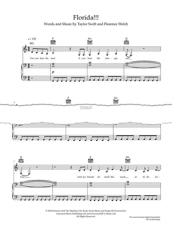 Produktgalerie: Seite 1 von 1 Florida!!!, Taylor Swift, Gesang, Gitarre, Klavier