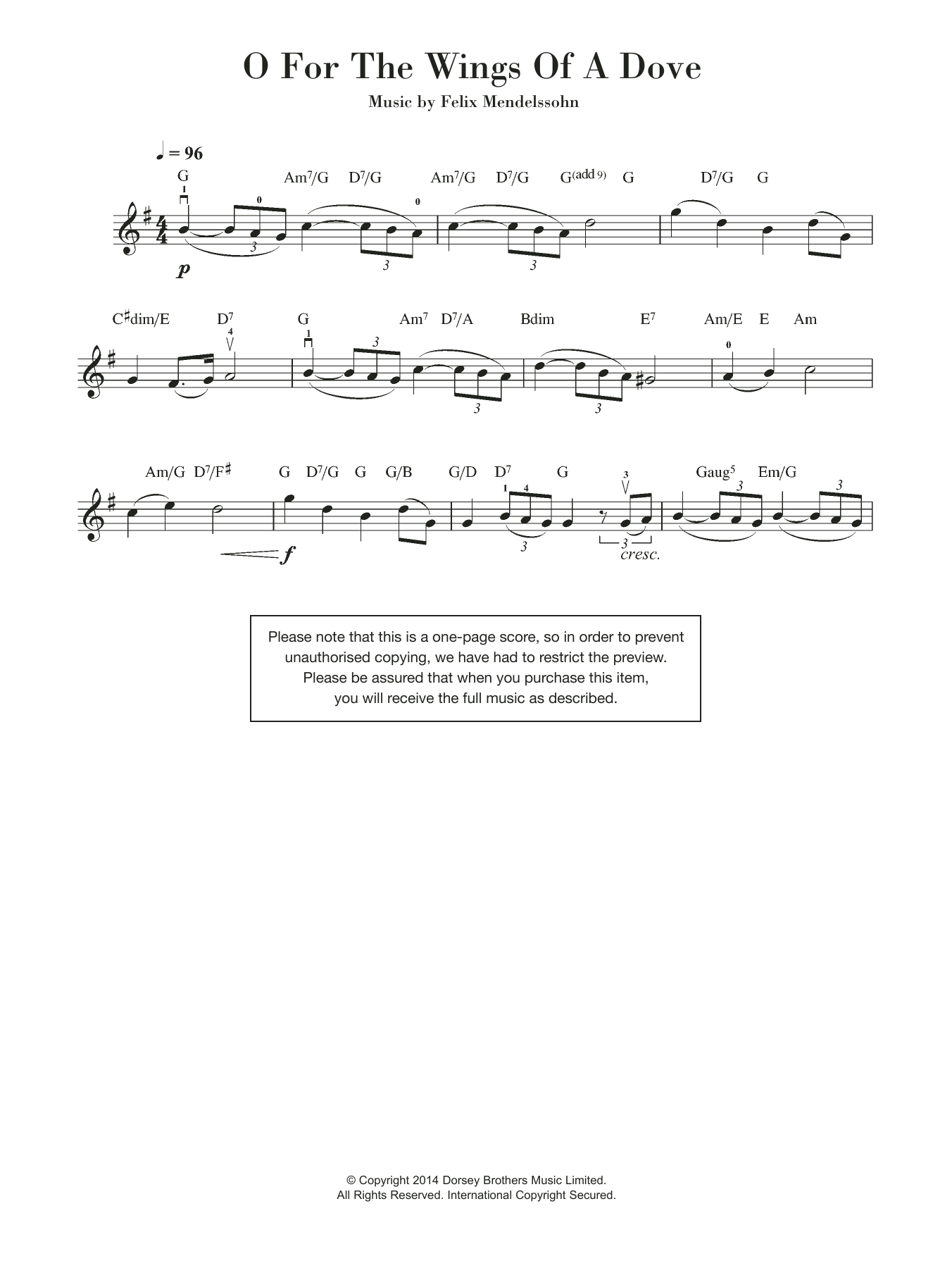 Product gallery: Page 1 of 1 O For The Wings Of A Dove, Felix Mendelssohn