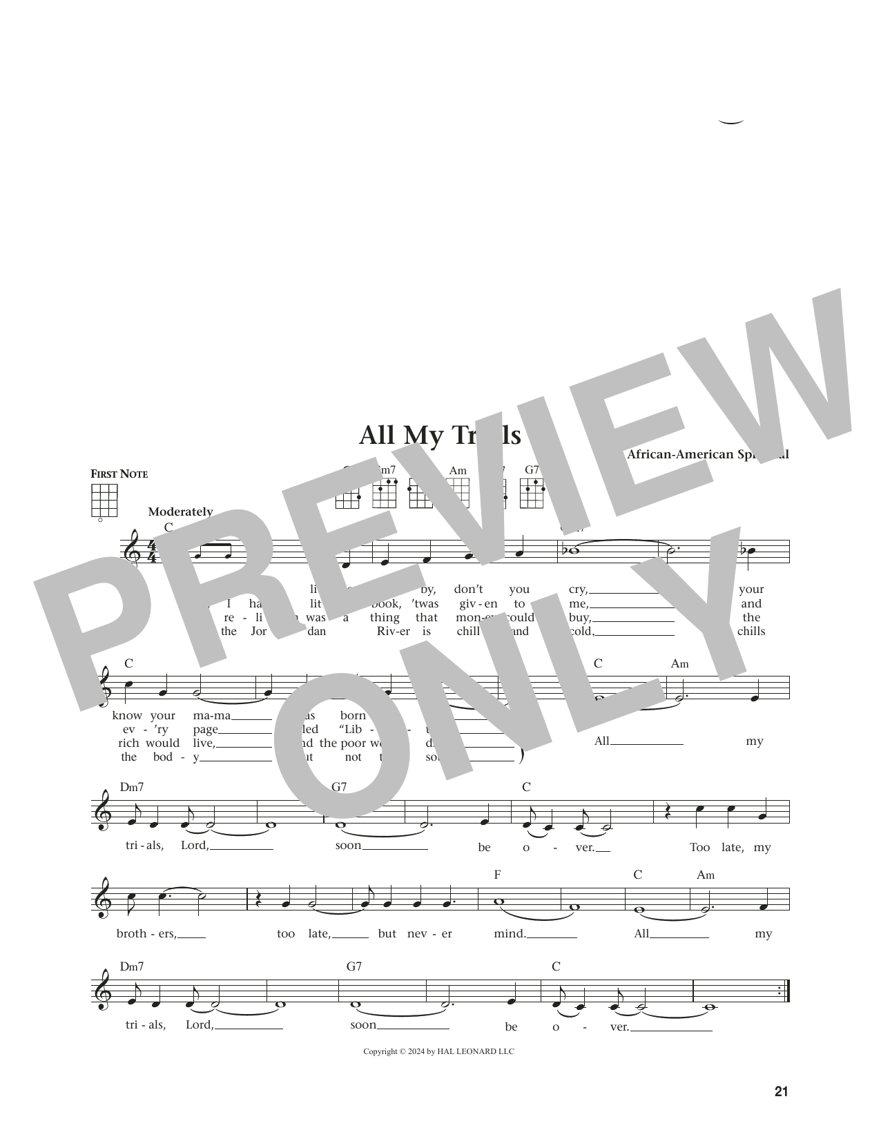 Produktgalerie: Seite 1 von 1 All My Trials (from The Daily Ukulele) (arr. Jim Beloff), African American Spiritual, Ukulele