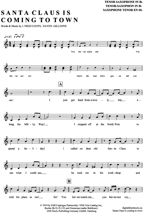 gallery: Santa Claus is coming to town , Como, Perry, Tenor Saxophone