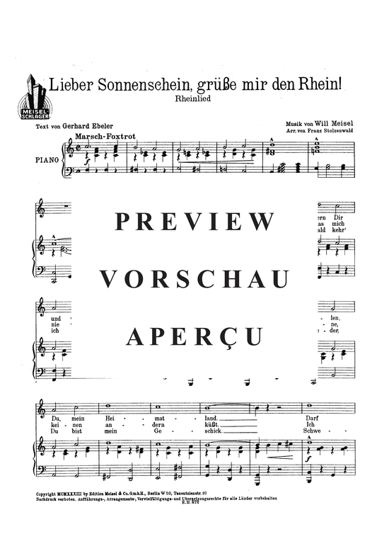 Produktgalerie: Seite 3 von 3 Lieber Sonnenschein, grüße mir den Rhein, , Klavier und Gesang