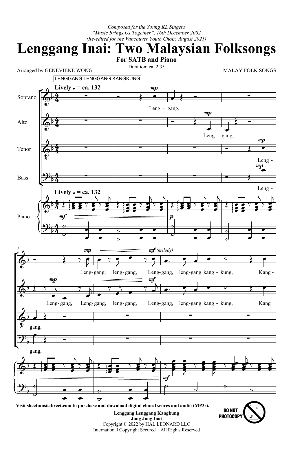 Produktgalerie: Seite 1 von 1 Lenggang Lenggang Kangkung (arr. Geneviene Wong), Malay Folk Song, Chor
