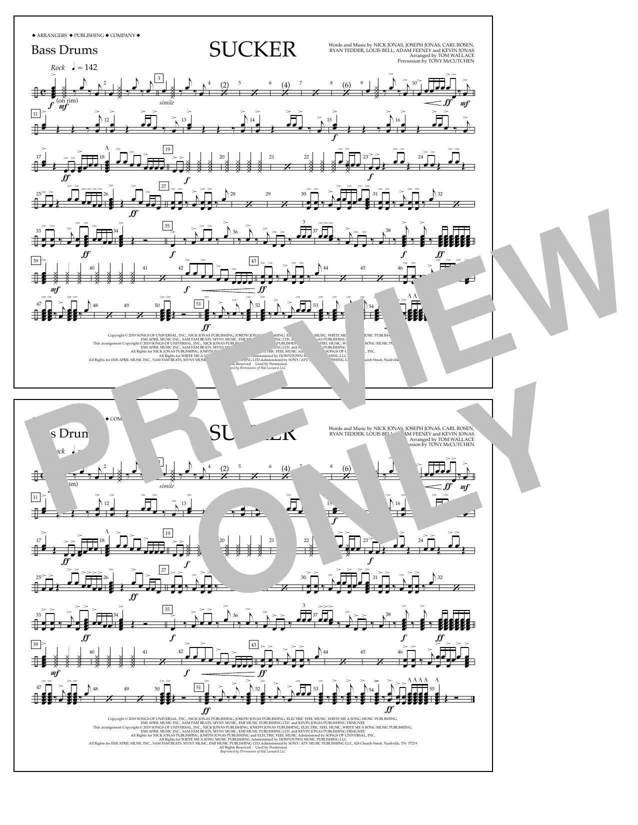 Product picture to: Sucker (arr. Tom Wallace) - Bass Drums