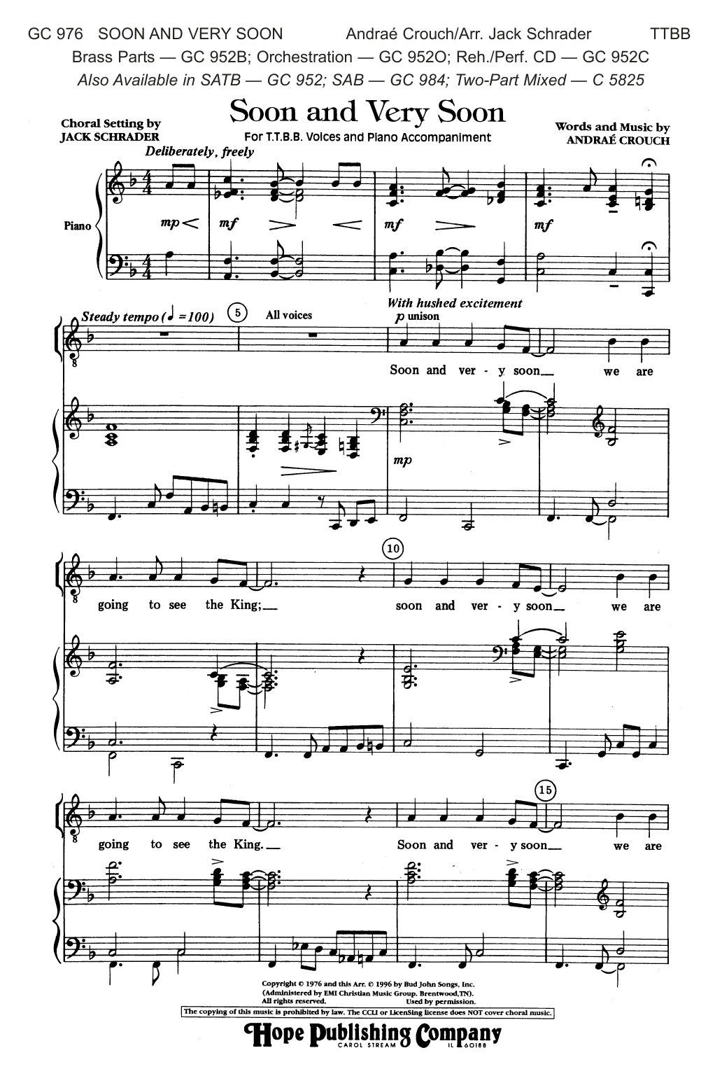 Produktbild zu: Soon and Very Soon (arr. Jack Schrader)