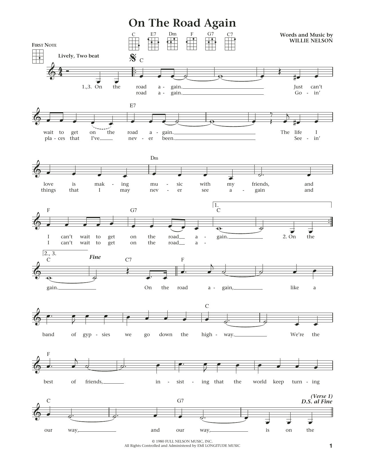 Product gallery: Page 1 of 1 On The Road Again (from The Daily Ukulele) (arr. Liz and Jim Beloff), Willie Nelson