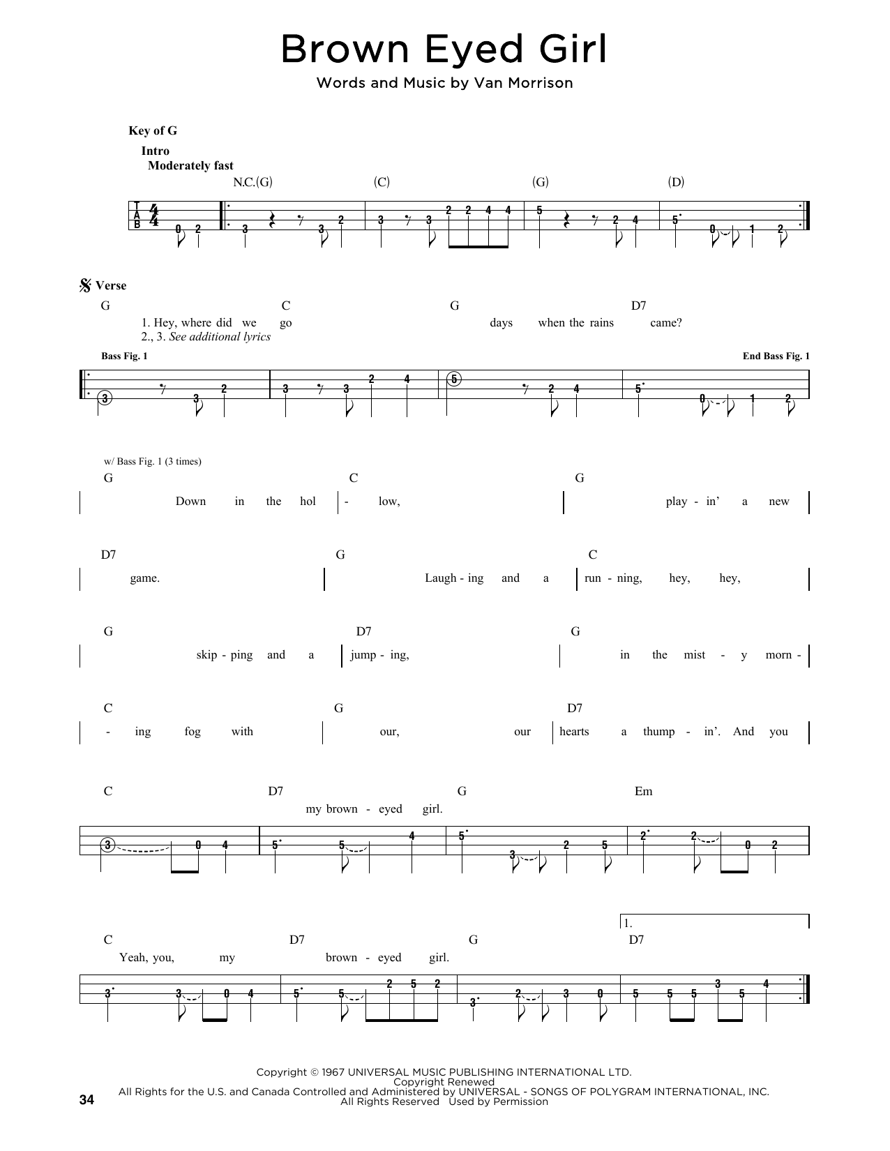 Produktgalerie: Seite 1 von 1 Brown Eyed Girl, Van Morrison, E-Bass, Gitarre