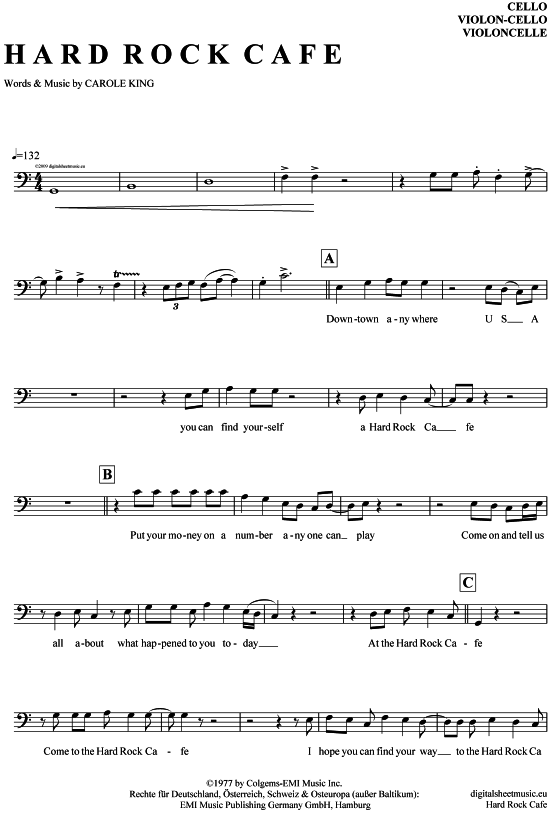 Produktgalerie: Seite 1 von 4 Hard Rock Cafe , King, Carole, (Violon-Cello)