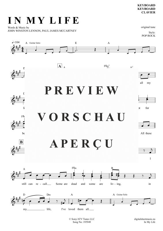 Product gallery: Page 5 of 7 In My Life, Beatles, The, (Keyboard)