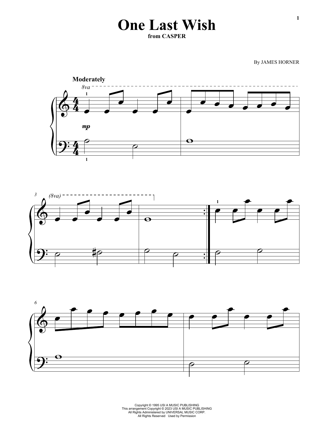 Produktgalerie: Seite 1 von 1 One Last Wish (from Casper), James Horner, Klavier