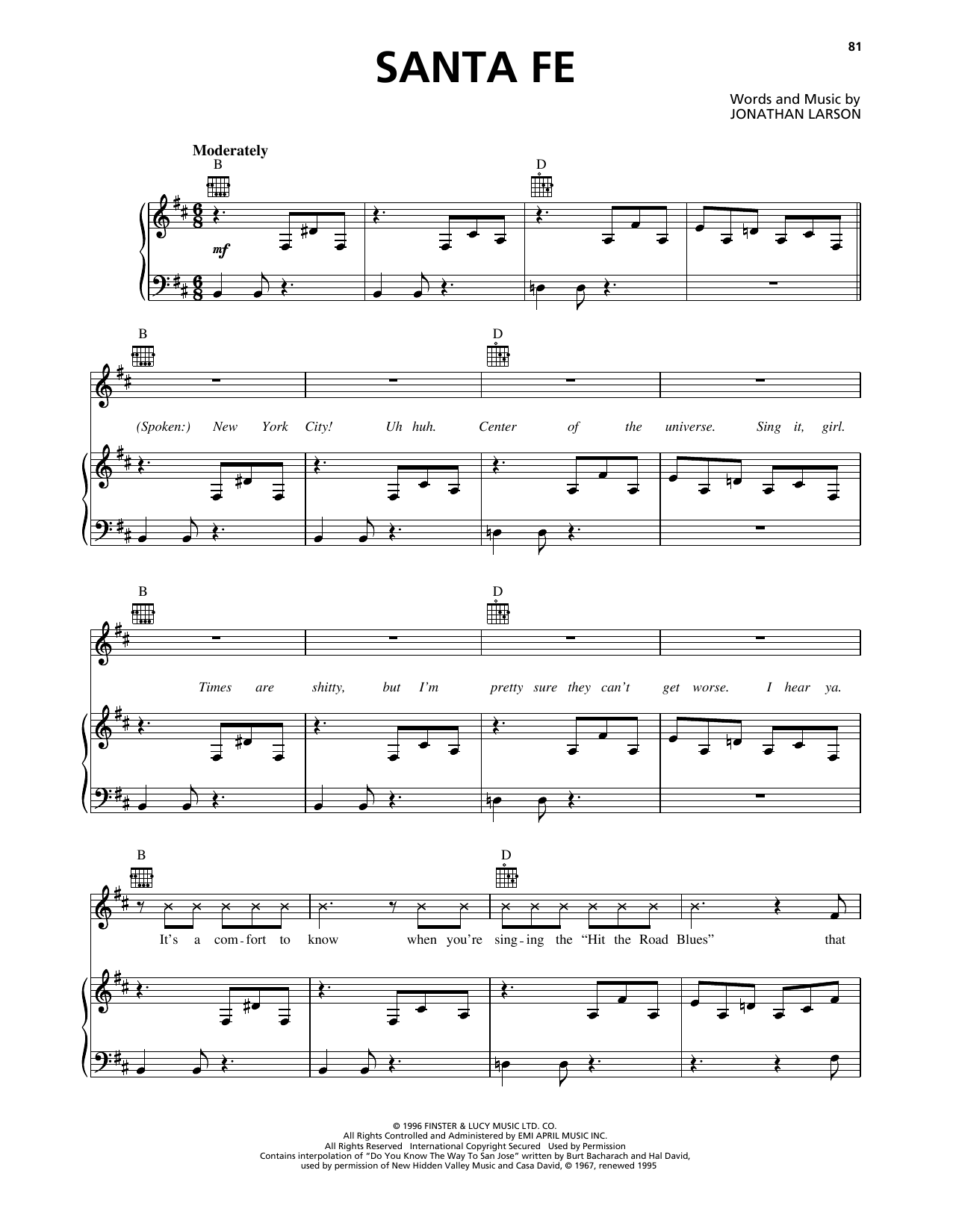 Produktgalerie: Seite 1 von 1 Santa Fe (from Rent), Jonathan Larson, Gesang, Gitarre, Klavier