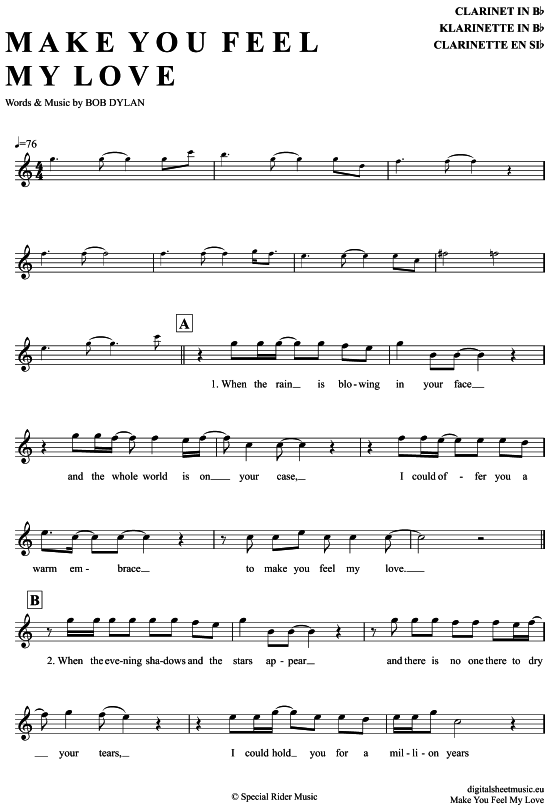 Product gallery: Page 1 of 4 Make you feel my love , Adele, Clarinet in B-flat